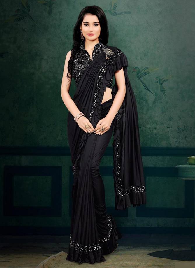NARI VICTORY Stylish Heavy Velvet Sequence Border Lycra Party Wear Readymade Saree Collection